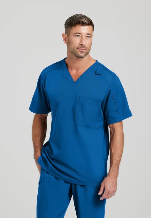 GREY'S ANATOMY SPANDEX MURPHY 2-POCKET V-NECK SCRUB MEN TOP GRST079
