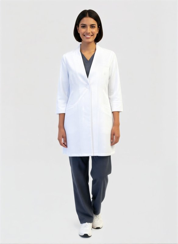 Womens collarless lab coat
